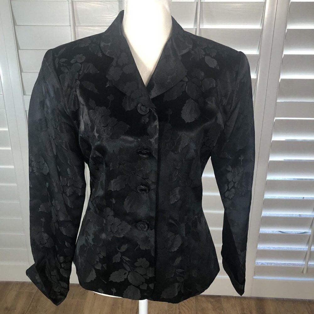 Vtg B Moss Black Jacquard Jacket Size 4 Padded Shoulders Evening Cocktail